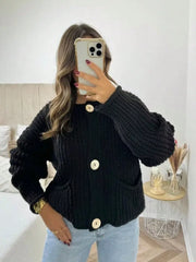 O-Neck Knit Cardigan with Pockets
