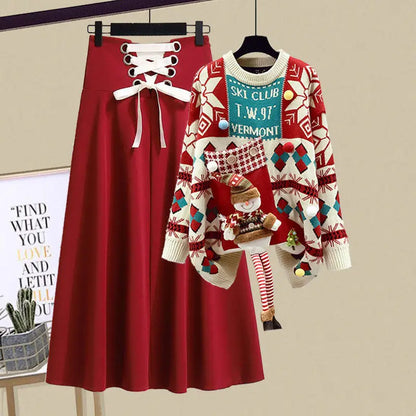 Women’s Lace-Up Pleated Dress & Knit Pullover