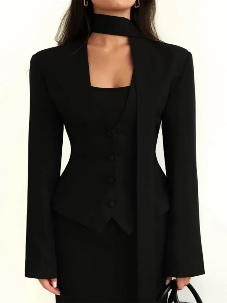 V-Neck Blazer With Scarf Detail