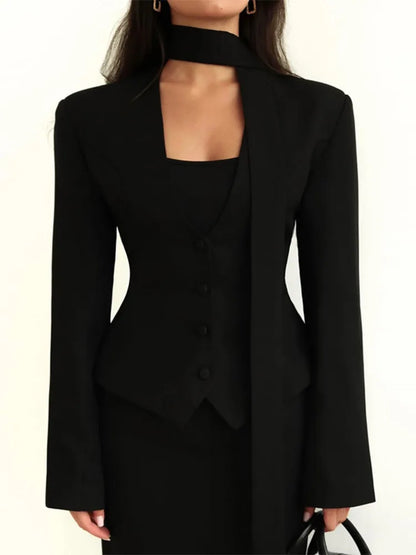 V-Neck Blazer With Scarf Detail