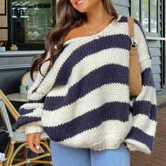 Striped Contrast V-Neck Sweater