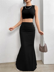 Black Ruched Bodycon Skirt