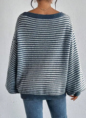 One-Shoulder Stripe Knit Sweater