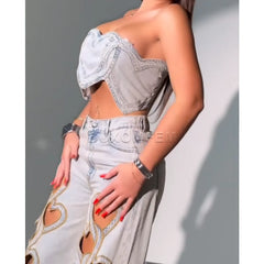 High Waist Heart Hollow Jeans