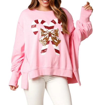 Candy Cane Print Sequin Sweatshirt