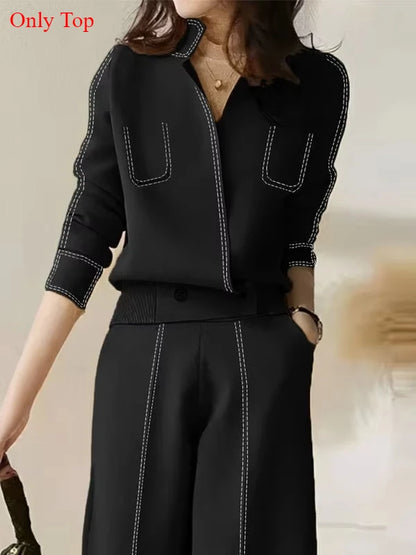 Stand Collar Top Pants Set