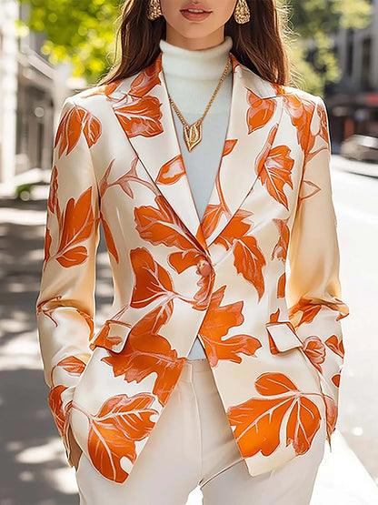 Leaves Print Long Sleeve Blazer