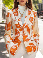 Leaves Print Long Sleeve Blazer