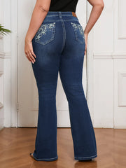 High Waist Embroidered Flared Jeans