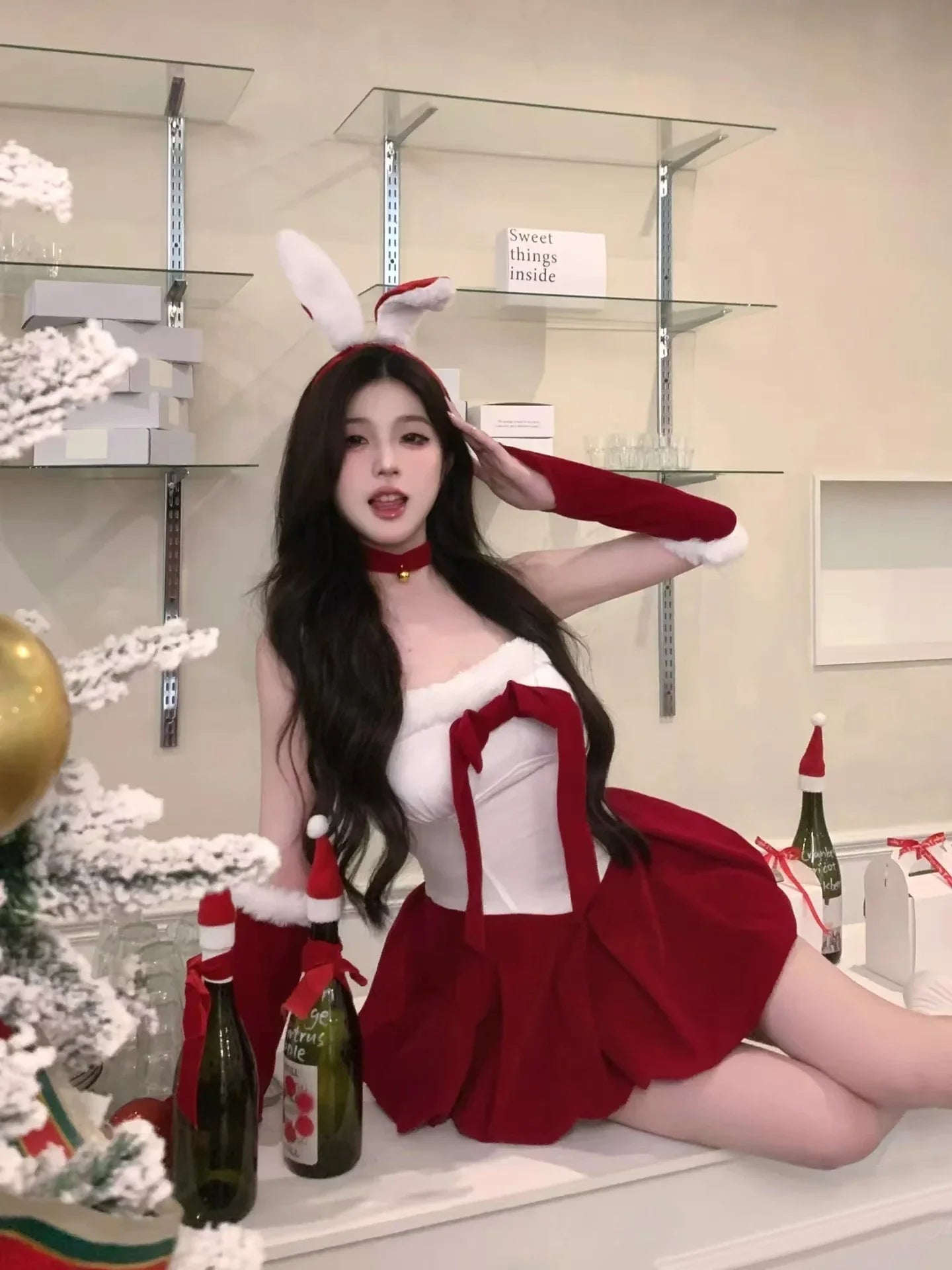 Velvet Red Bunny Christmas Dress