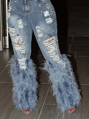 High Waist Tassel Jeans
