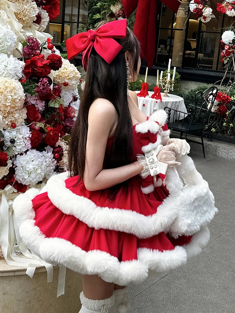Red White Lolita Christmas Party Dress