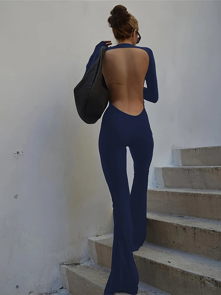 Slim Fit O-Neck Backless Jumpsuit