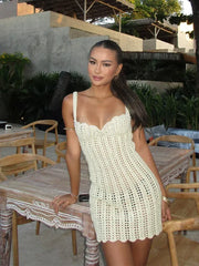 Hollow Out Pearl Knit Mini Dress