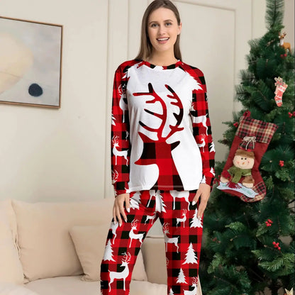 Red Buffalo Plaid Reindeer Print Pajama Set