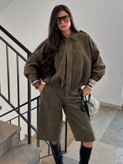 Suede Lapel Bomber Jacket