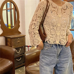 Hollow Knit Short Cardigan