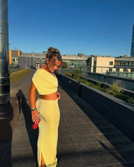 Hollow Out Butter Yellow Long Dress