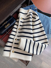 O-Neck Striped Knit Cardigan