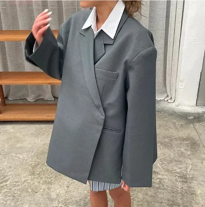 Hidden Buckle Side Slit Blazer