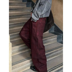 Burgundy High Waist Denim Pants