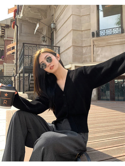 V-Neck Solid Knit Cardigan