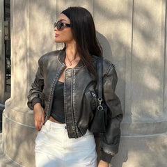 Washed Leather Loose Jacket