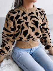 Leopard Print Round Neck Sweater