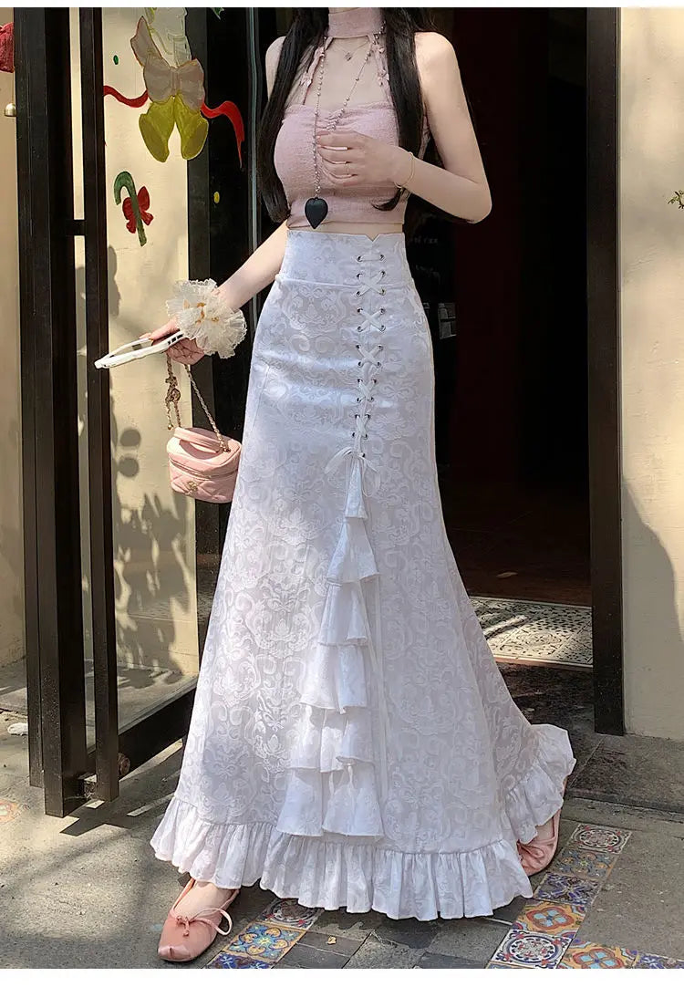 Tie Waist Gothic Print Skirt