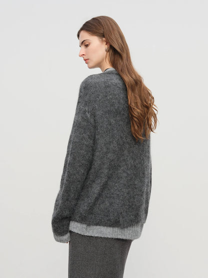 Color Block V-Neck Knit Cardigan