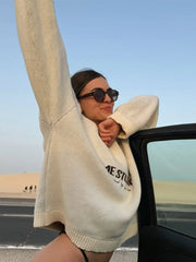 Letter Print O-Neck Knit Sweater