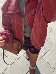 Red Oversized Leather Jacket