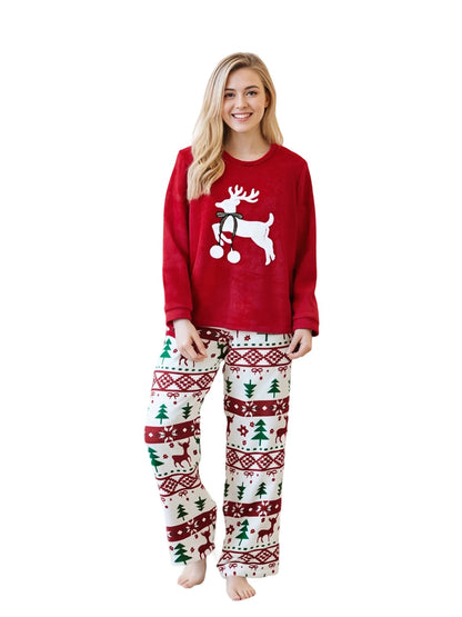 Elk Embroidery Christmas Pajama Set