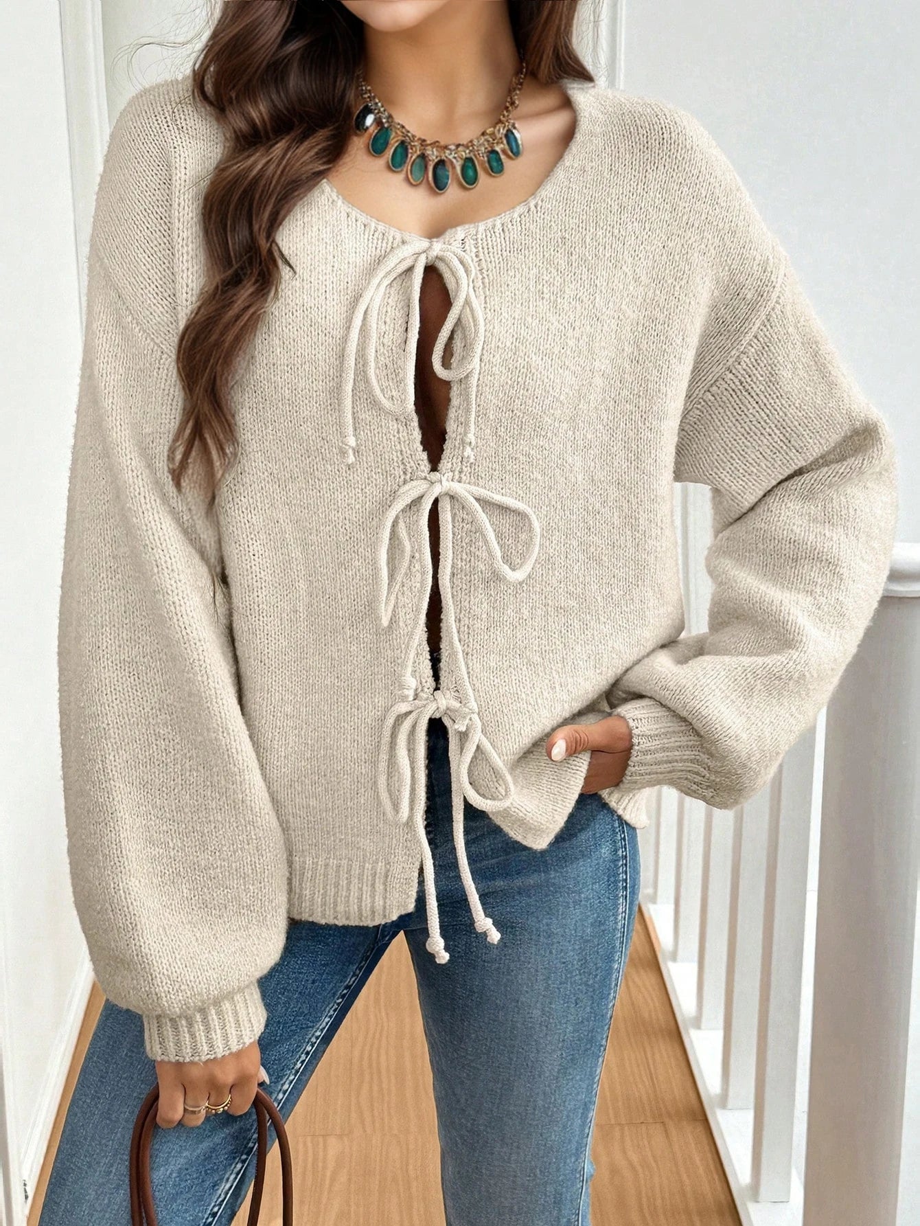 V-Neck Solid Knit Cardigan