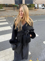 Furry Patchwork Woolen Overcoat