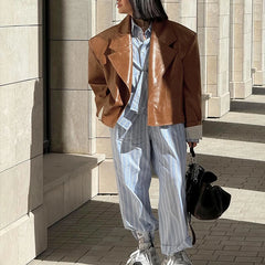 PU Leather Suit Collar Jacket