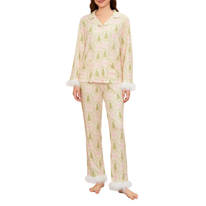 Feather Trim Santa Pajama Set