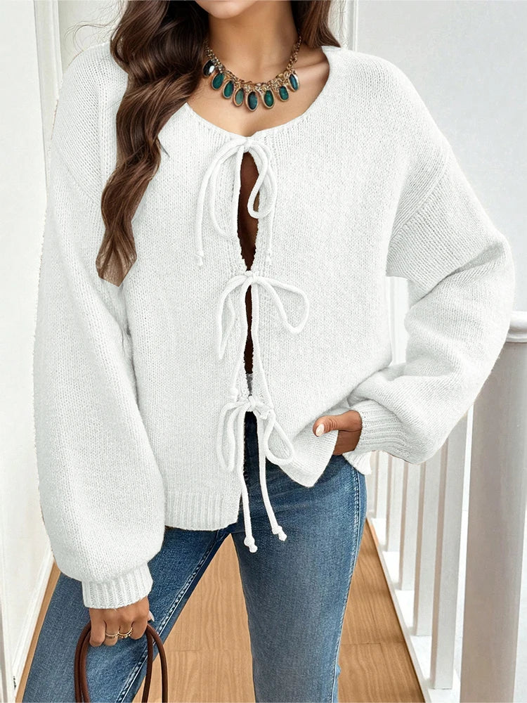 V-Neck Solid Knit Cardigan