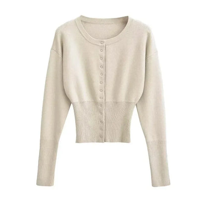Round Neck Button Knit Cardigan
