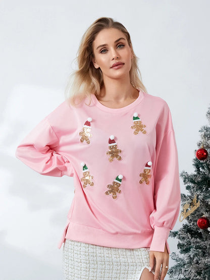 Santa Claus Sequin Print Crewneck Sweatshirt