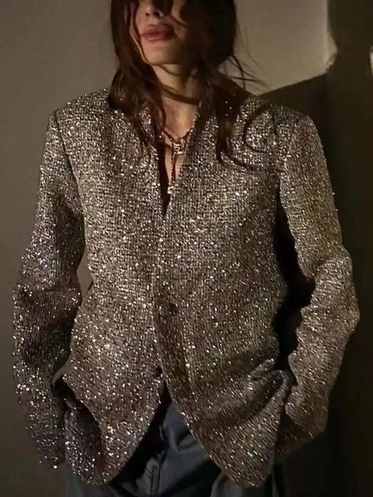 Silver Sequined Tweed Blazer