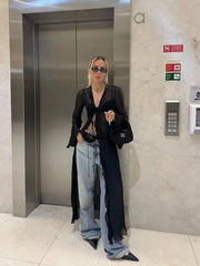 Vintage Y2K Black See-Through Cardigan