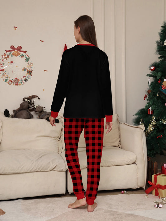 Black "Merry Christmas" Reindeer Print Pajama Set
