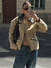 Patchwork Turn-Down Collar Jacket