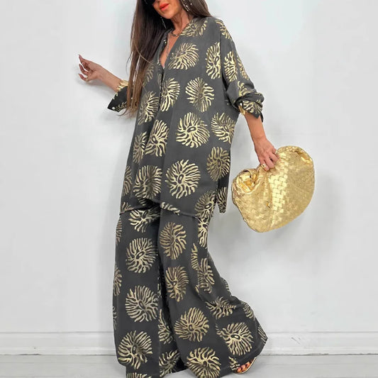 Oversized Print Shirt and Pants Set