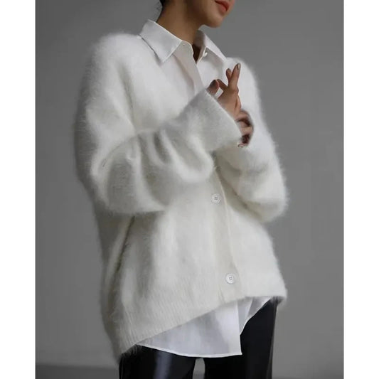Imitation Mink Fur Knit Cardigan