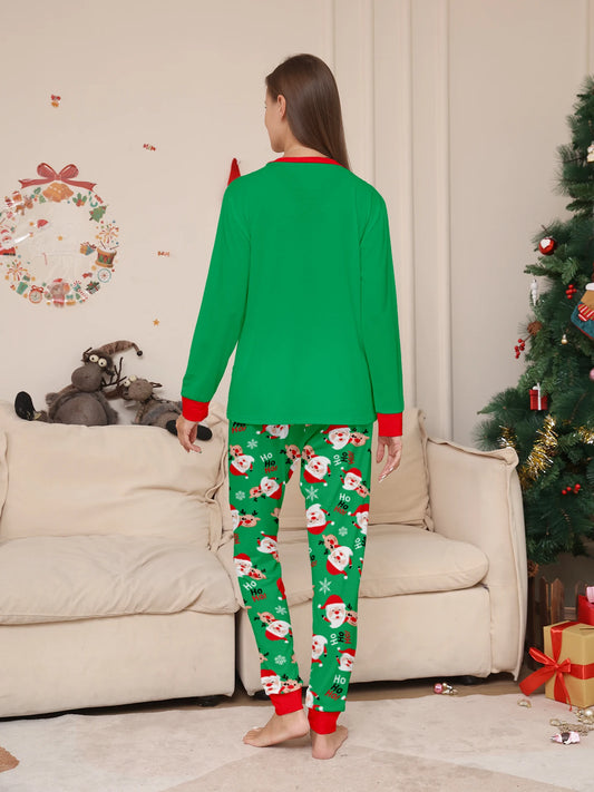 Santa & Reindeer Print Green Pajama Set