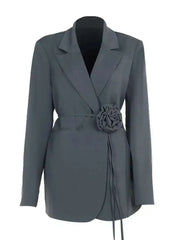 Lapel Long Sleeve Lace-up Blazer