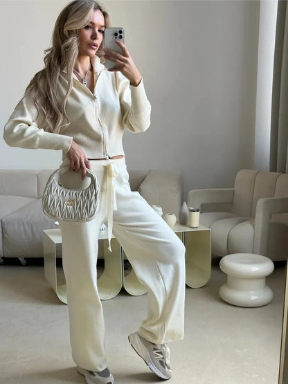 Zip Up Sweater Pants Set