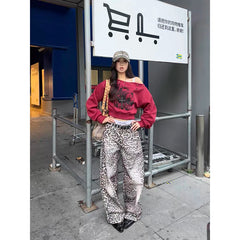 Black Leopard Baggy Jeans